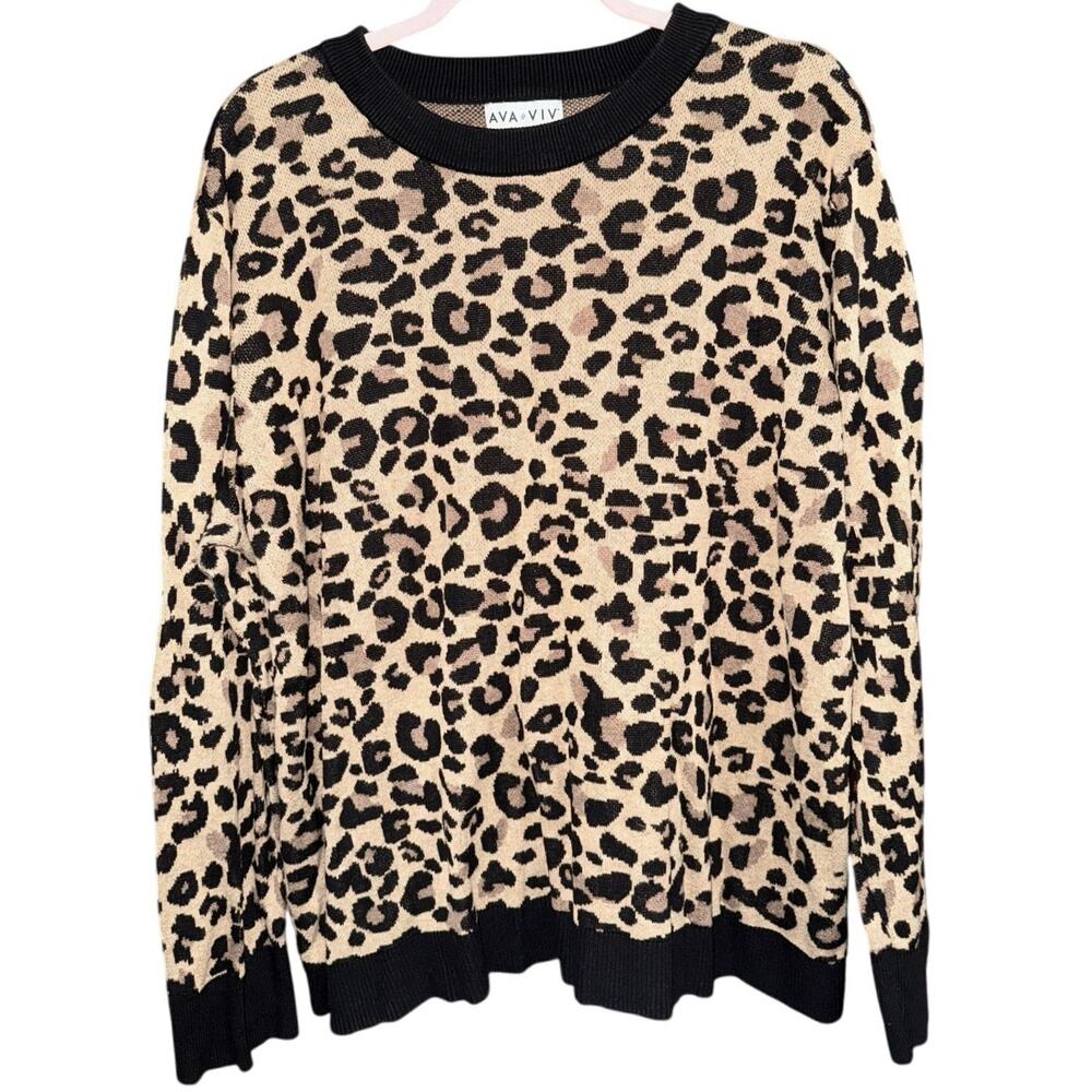Ava & Viv Animal Print Crew Neck Sweater 3XL XXXL women’s plus leopard cheetah